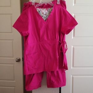 Fuchsia scrub top and bottom